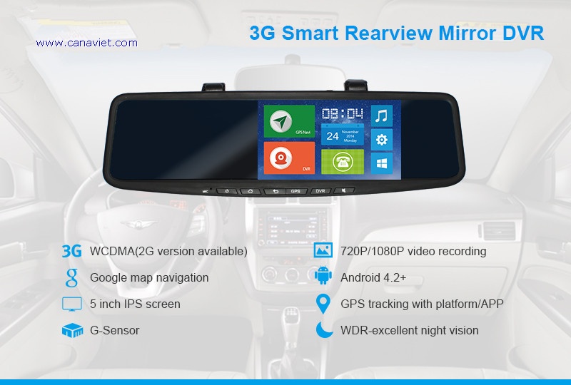 Rear View Rearview Mirror DVR GPS Navigation Tracker Bluetooth